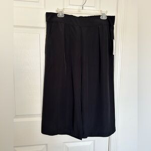 NWT H Halston Wide Leg Crop Pants High Rise Black Pockets L
